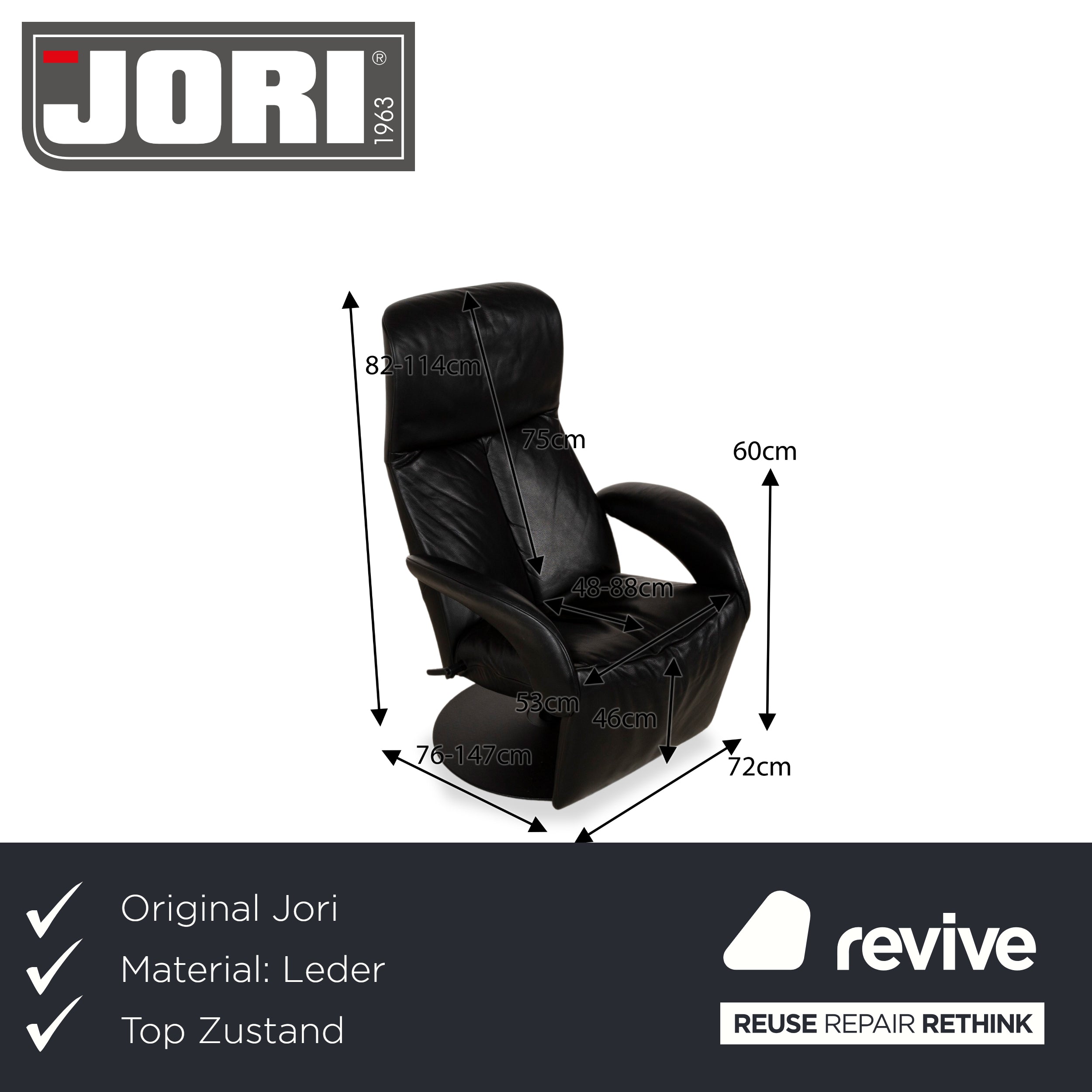 Jori Symphony JR-7960 Leder Sessel Schwarz manuelle Funktion