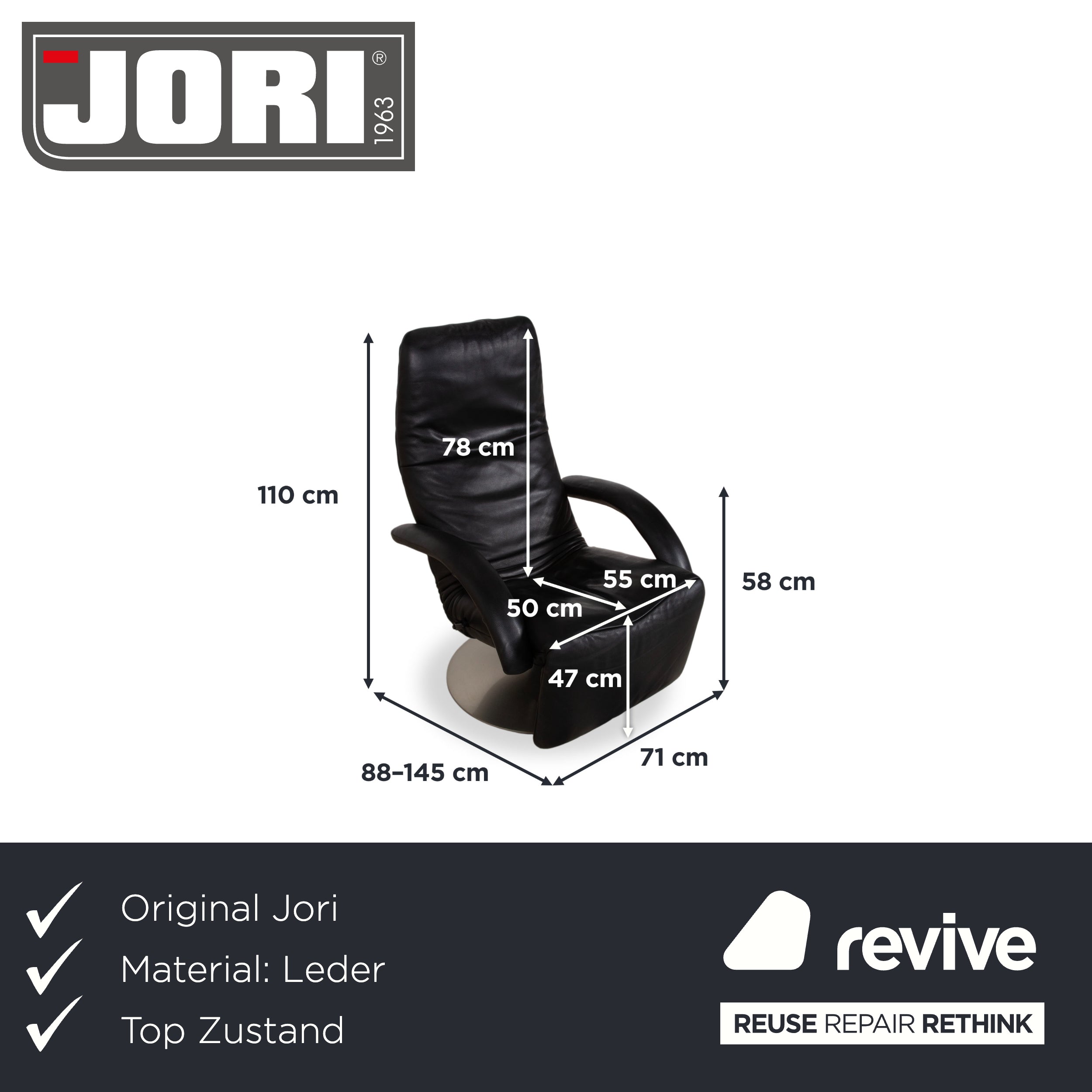 Jori Yoga Leder Sessel Schwarz manuelle Funktion