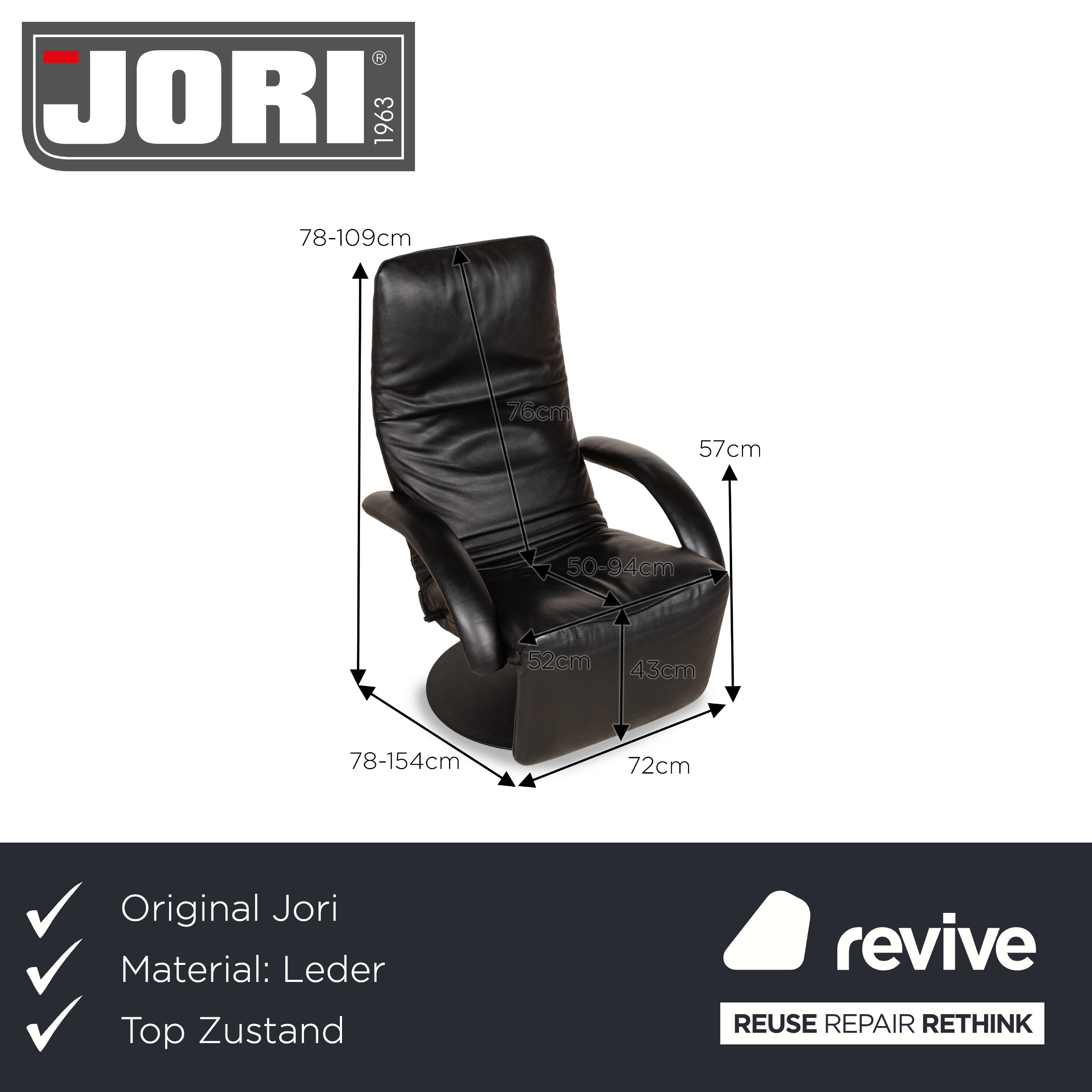 Jori Yoga Leder Sessel Schwarz manuelle Funktion