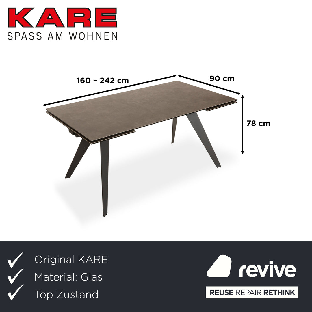 Table à manger extensible en verre/céramique KARE Amsterdam gris marron 160-242 x 78 x 90 cm