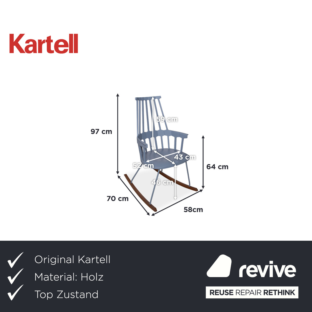 Kartell Comback Rocking Chair Wood Plastic Blue Patricia Urquiola