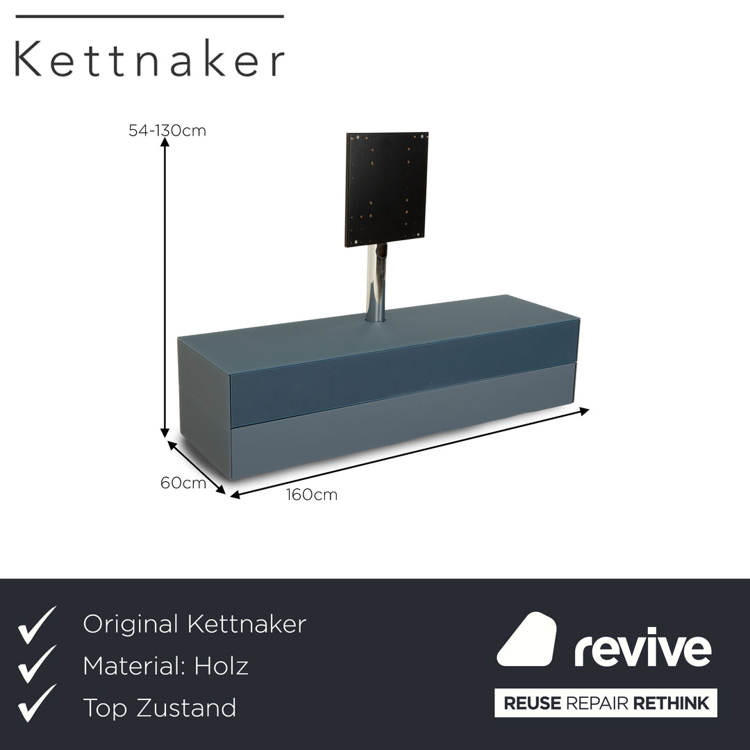 Kettnaker Soma Buffet en bois et verre bleu, meuble TV, fonction multimédia