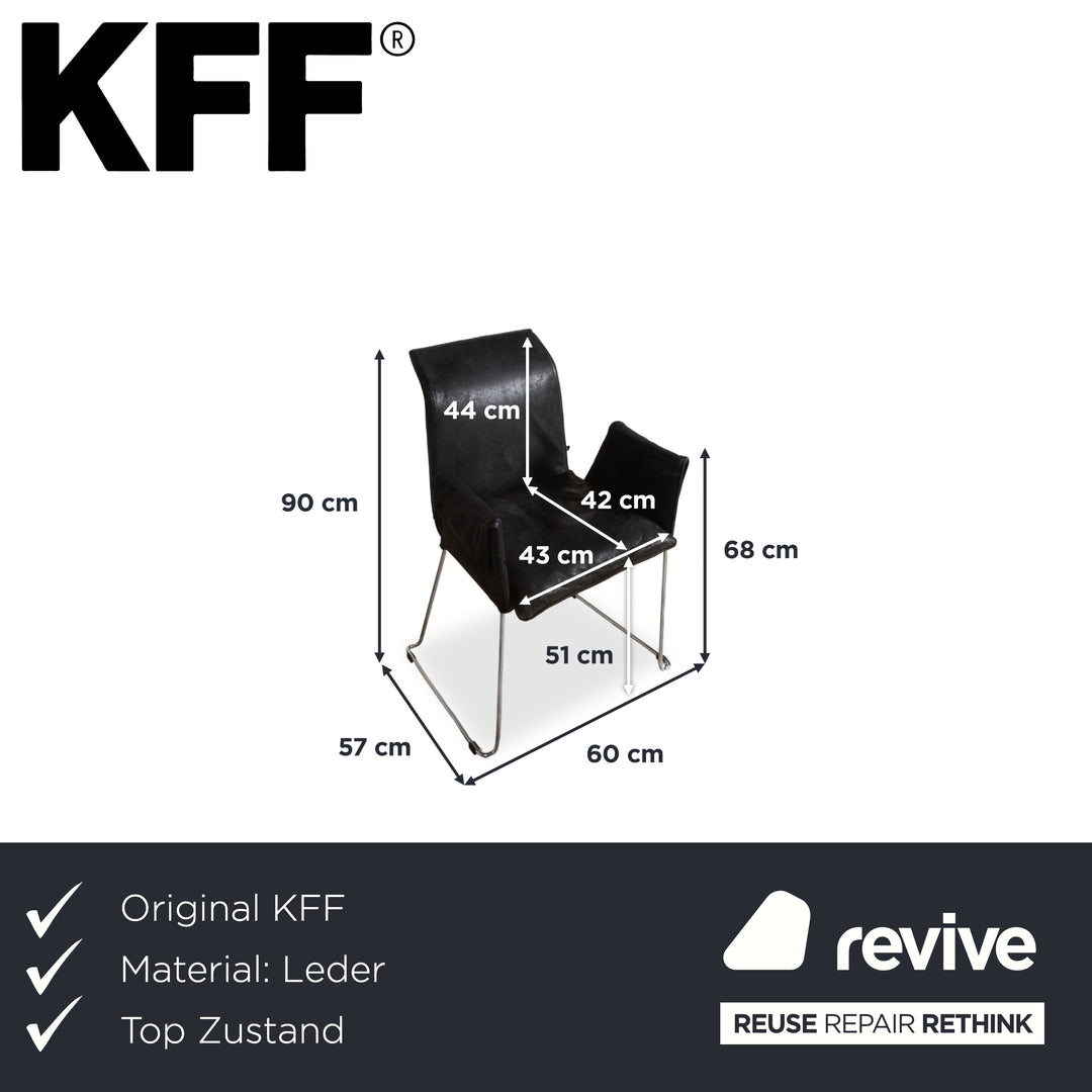 KFF Mexico Leder 4er Set Stühle Schwarz Anthrazit Chrom