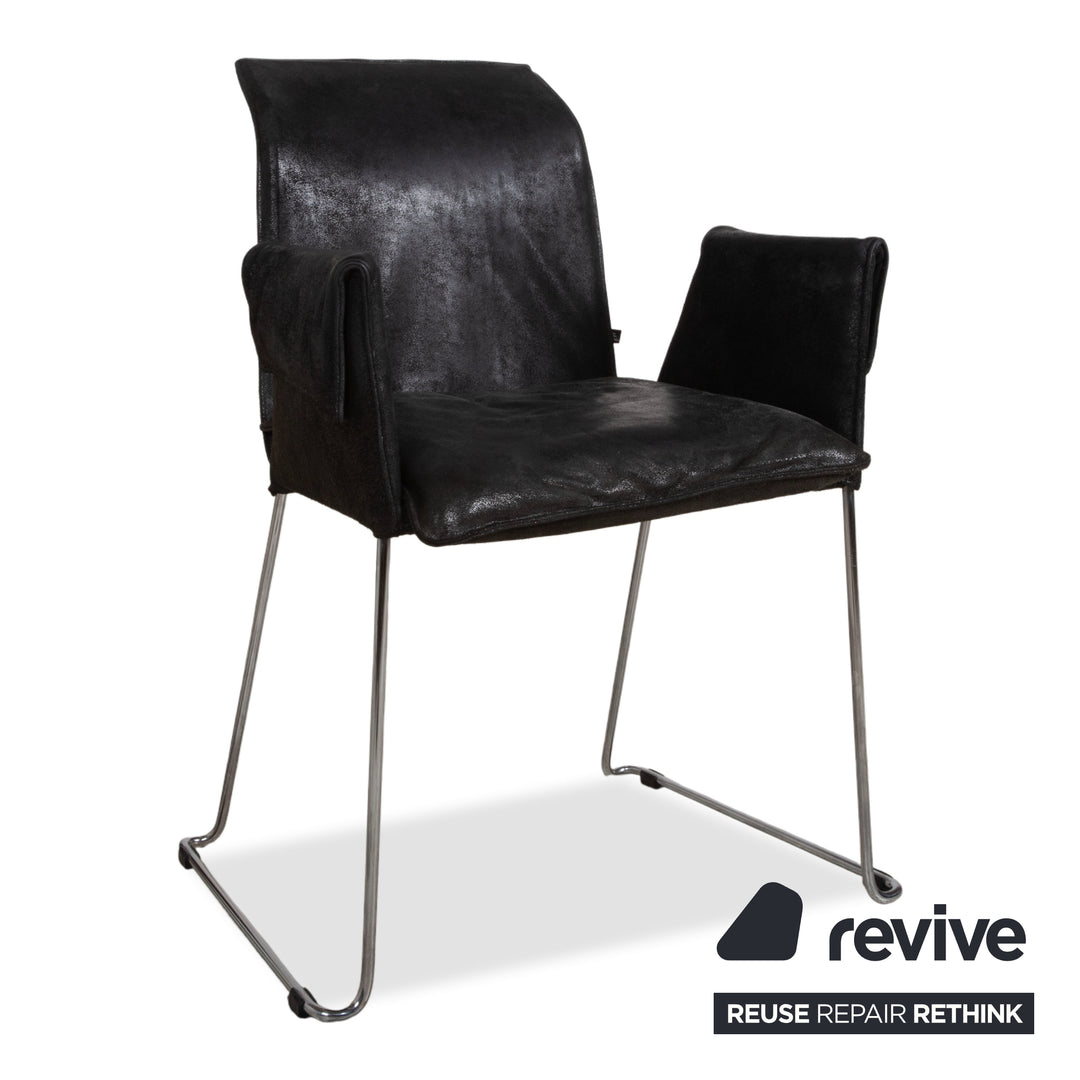 KFF Mexico Leder 4er Set Stühle Schwarz Anthrazit Chrom