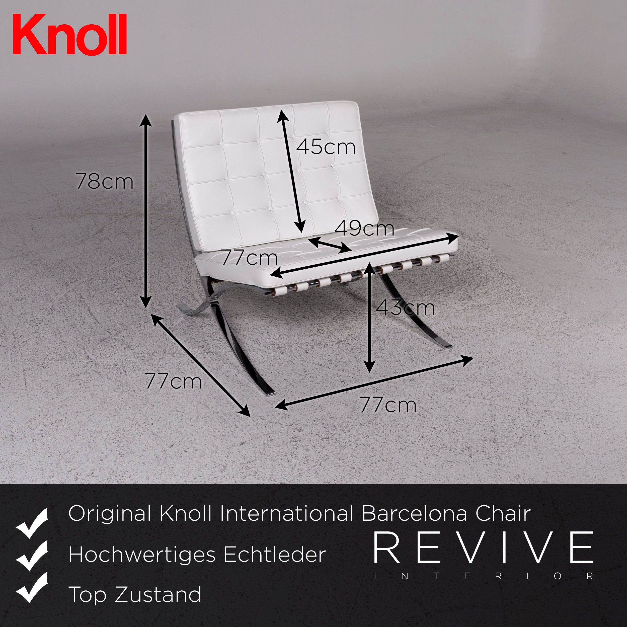 Knoll International Barcelona Chair Designer Leder Sessel Garnitur Weiß 2x Sessel #9738