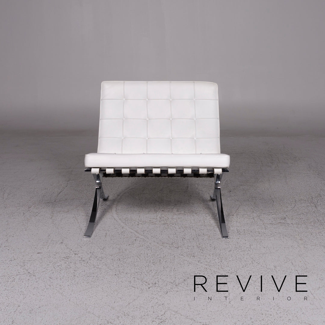 Knoll International Barcelona Chair Ensemble de fauteuils design en cuir blanc 2x fauteuils #9738