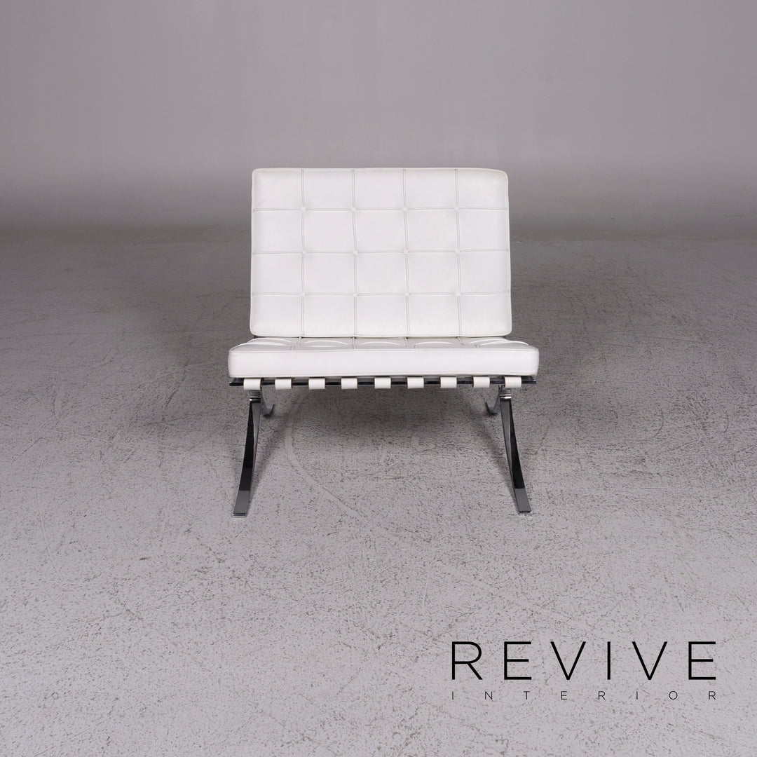 Knoll International Barcelona Chair Ensemble de fauteuils design en cuir blanc 2x fauteuils #9738