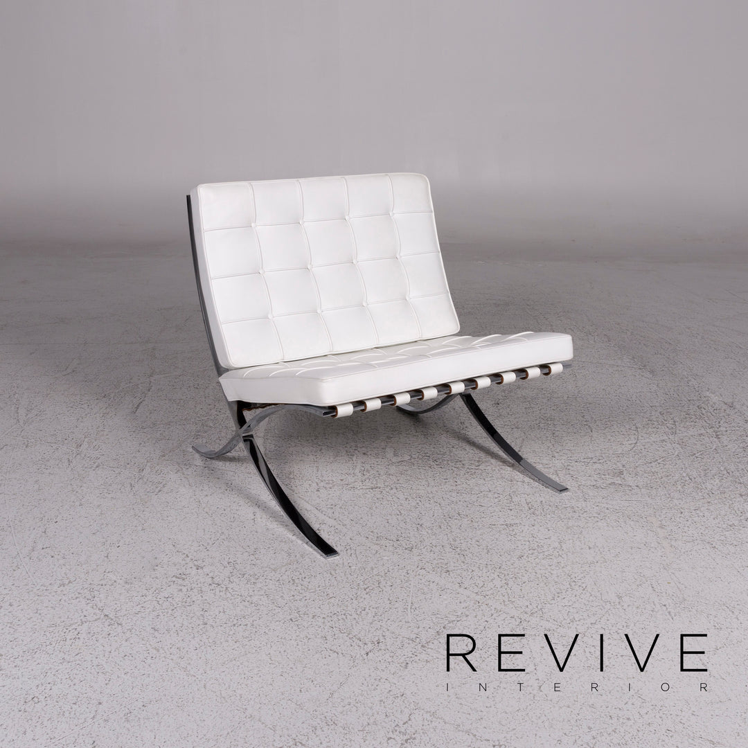 Knoll International Barcelona Chair Ensemble de fauteuils design en cuir blanc 2x fauteuils #9738