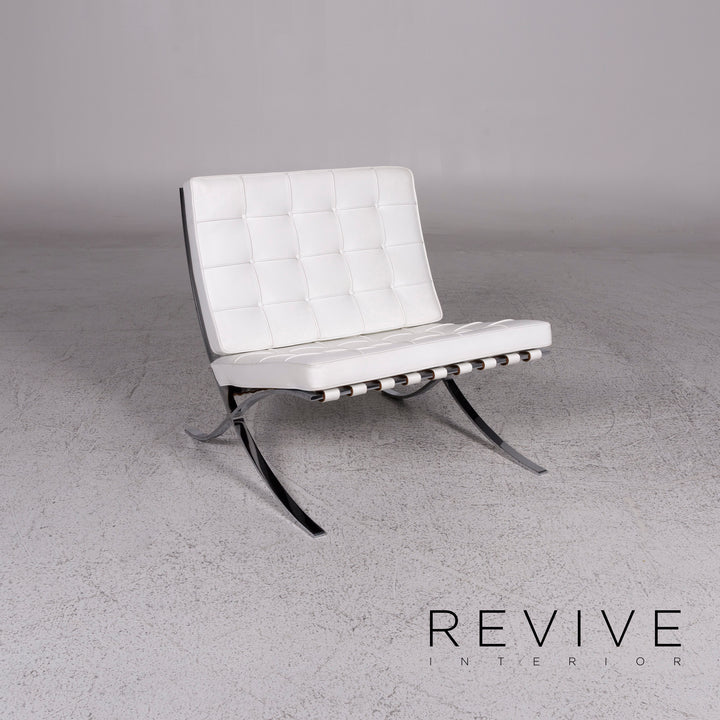Knoll International Barcelona Chair Ensemble de fauteuils design en cuir blanc 2x fauteuils #9738