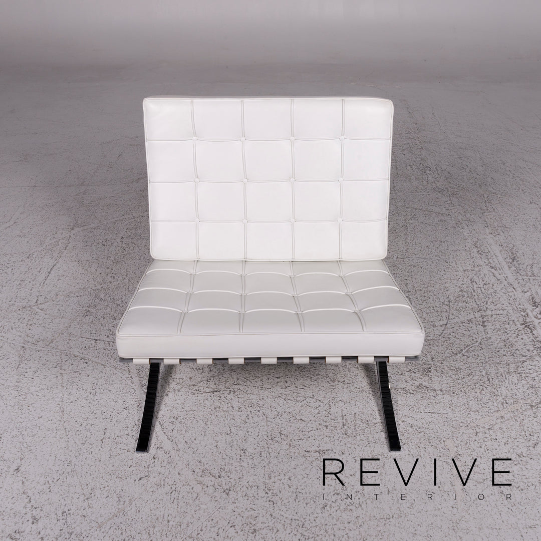 Knoll International Barcelona Chair Ensemble de fauteuils design en cuir blanc 2x fauteuils #9738