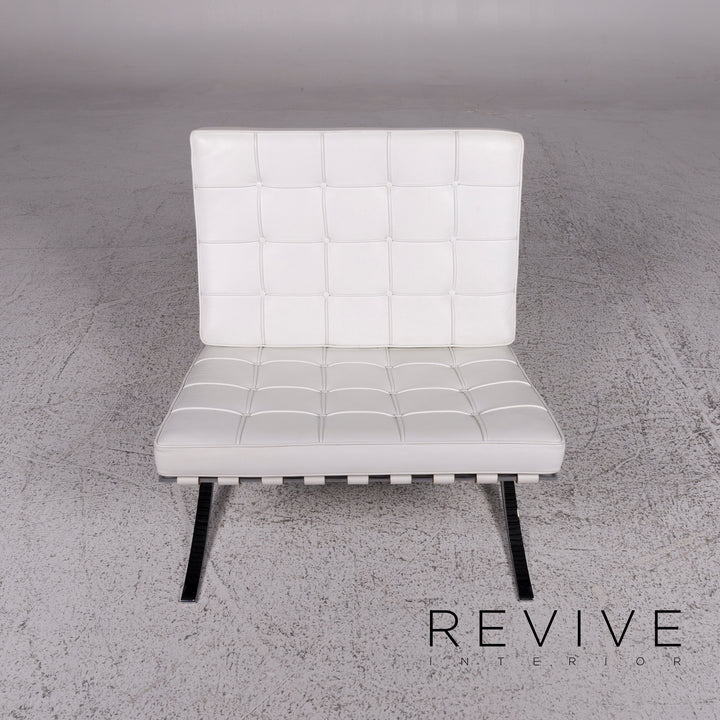 Knoll International Barcelona Chair Ensemble de fauteuils design en cuir blanc 2x fauteuils #9738