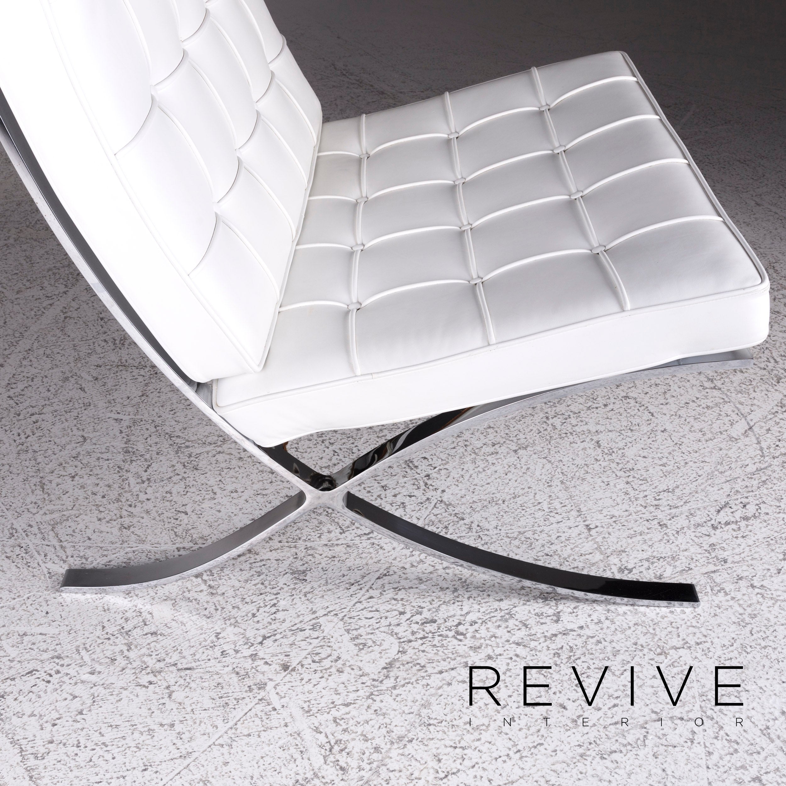 Knoll International Barcelona Chair Designer Leder Sessel Garnitur Weiß 2x Sessel #9738