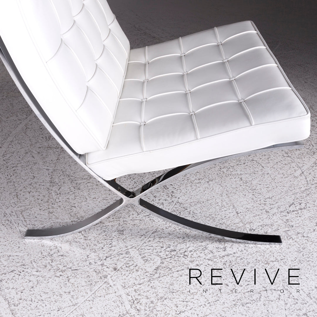 Knoll International Barcelona Chair Designer Leder Sessel Garnitur Weiß 2x Sessel #9738