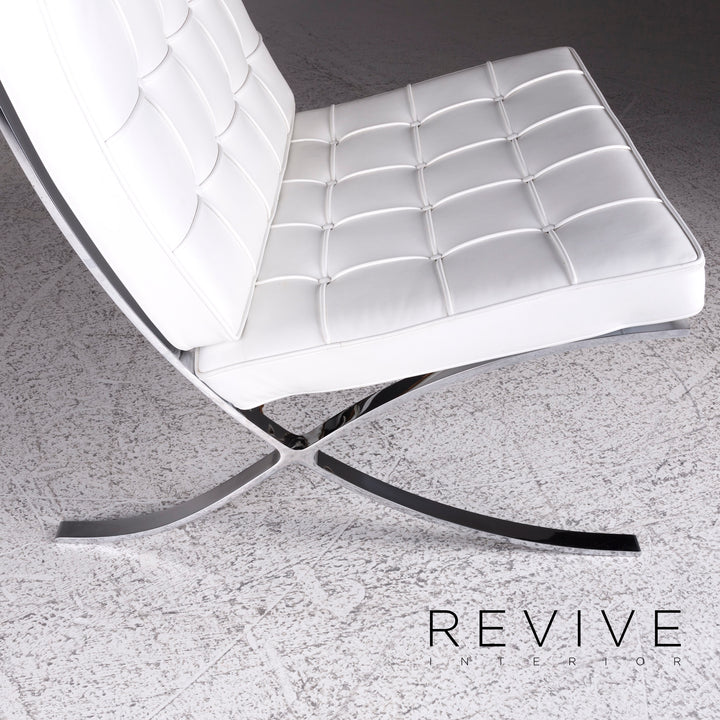 Knoll International Barcelona Chair Designer Leder Sessel Garnitur Weiß 2x Sessel #9738