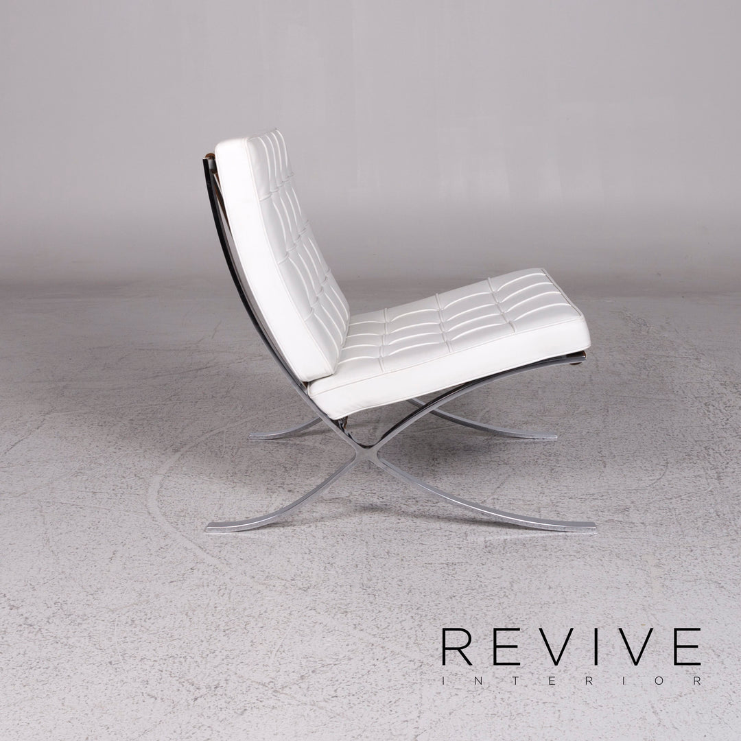 Knoll International Barcelona Chair Ensemble de fauteuils design en cuir blanc 2x fauteuils #9738
