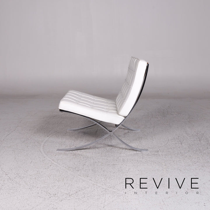 Knoll International Barcelona Chair Ensemble de fauteuils design en cuir blanc 2x fauteuils #9738