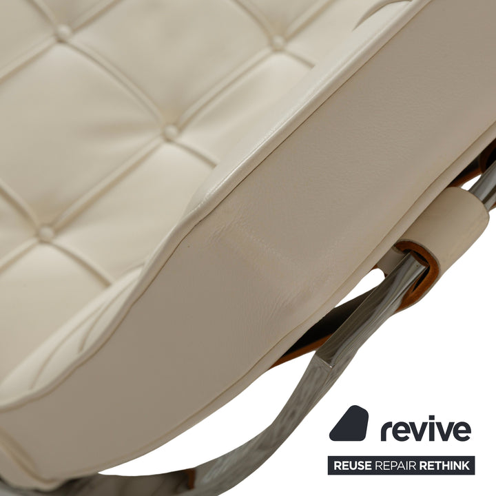 Knoll International Barcelona Chair Fauteuil en Cuir Crème Bauhaus par Ludwig Mies van der Rohe