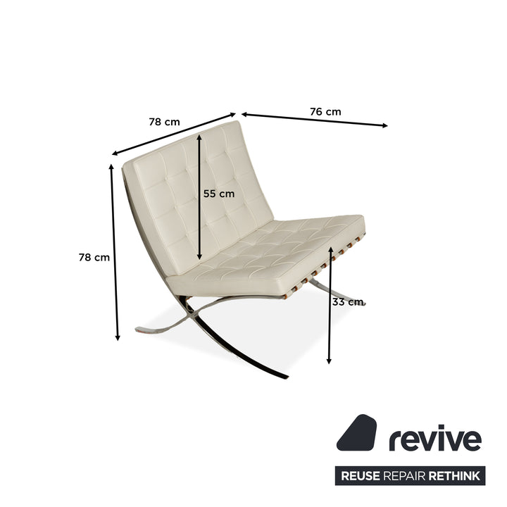 Knoll International Barcelona Chair Fauteuil en Cuir Crème Bauhaus par Ludwig Mies van der Rohe