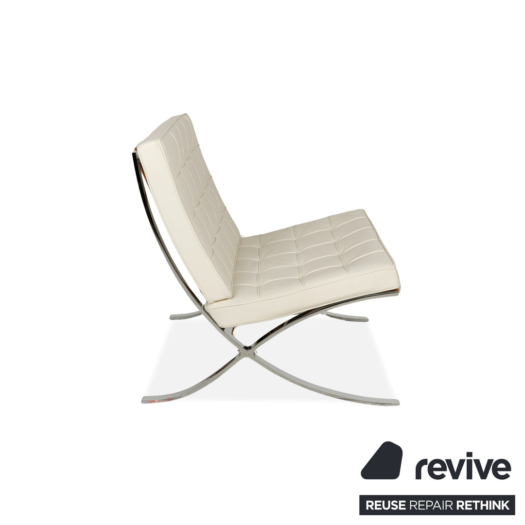 Knoll International Barcelona Chair Fauteuil en Cuir Crème Bauhaus par Ludwig Mies van der Rohe