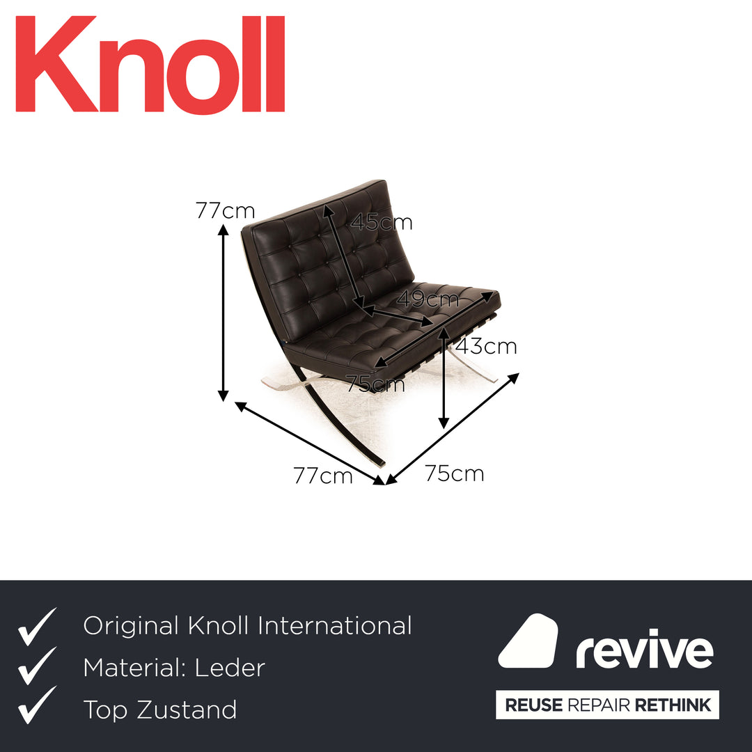 Knoll International Barcelona Chair Leather Armchair Black Bauhaus by Ludwig Mies van der Rohe