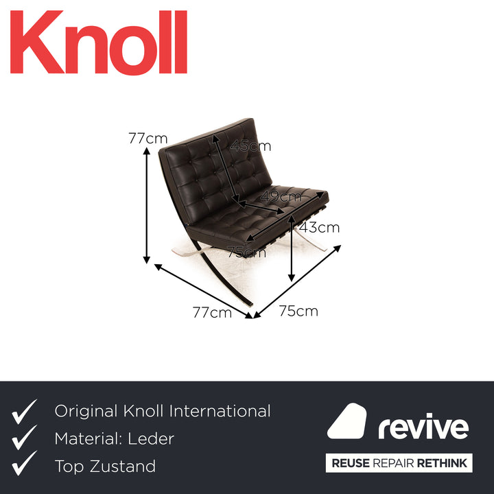 Knoll International Barcelona Chair Leather Armchair Black Bauhaus by Ludwig Mies van der Rohe