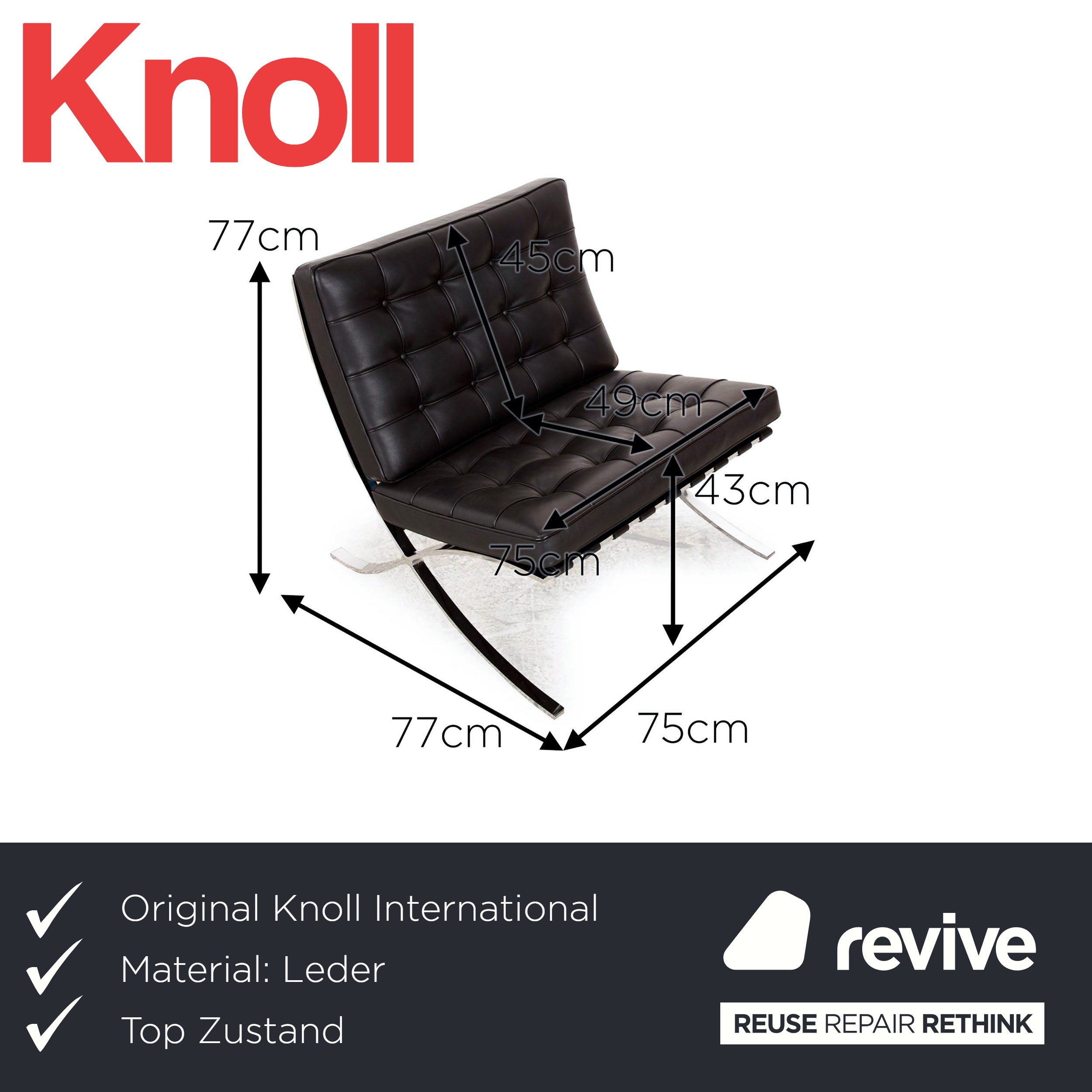 Knoll International Barcelona Chair Leder Sessel Schwarz Bauhaus by Ludwig Mies van der Rohe