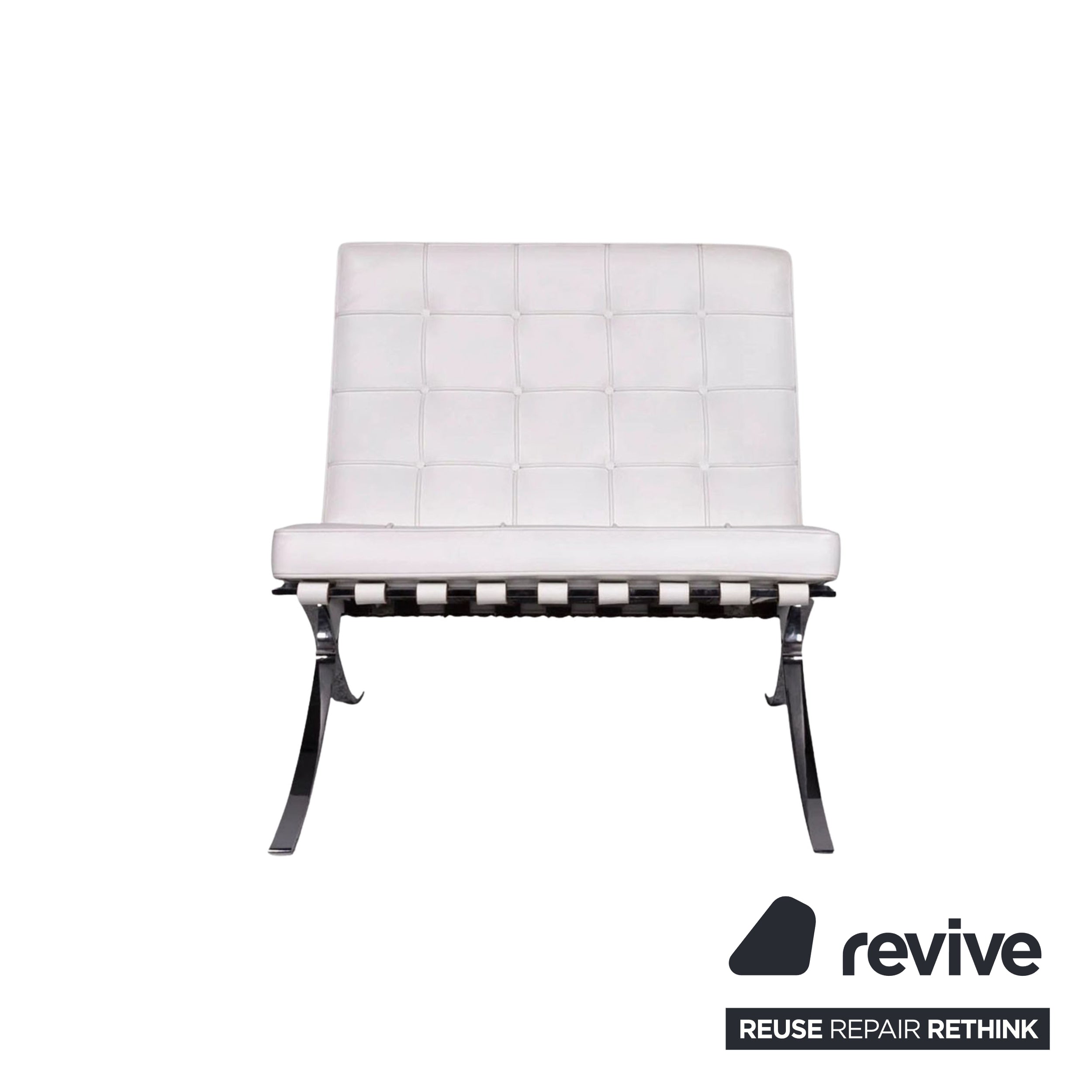 Knoll International Barcelona Chair Fauteuil en Cuir Blanc Bauhaus par Ludwig Mies van der Rohe