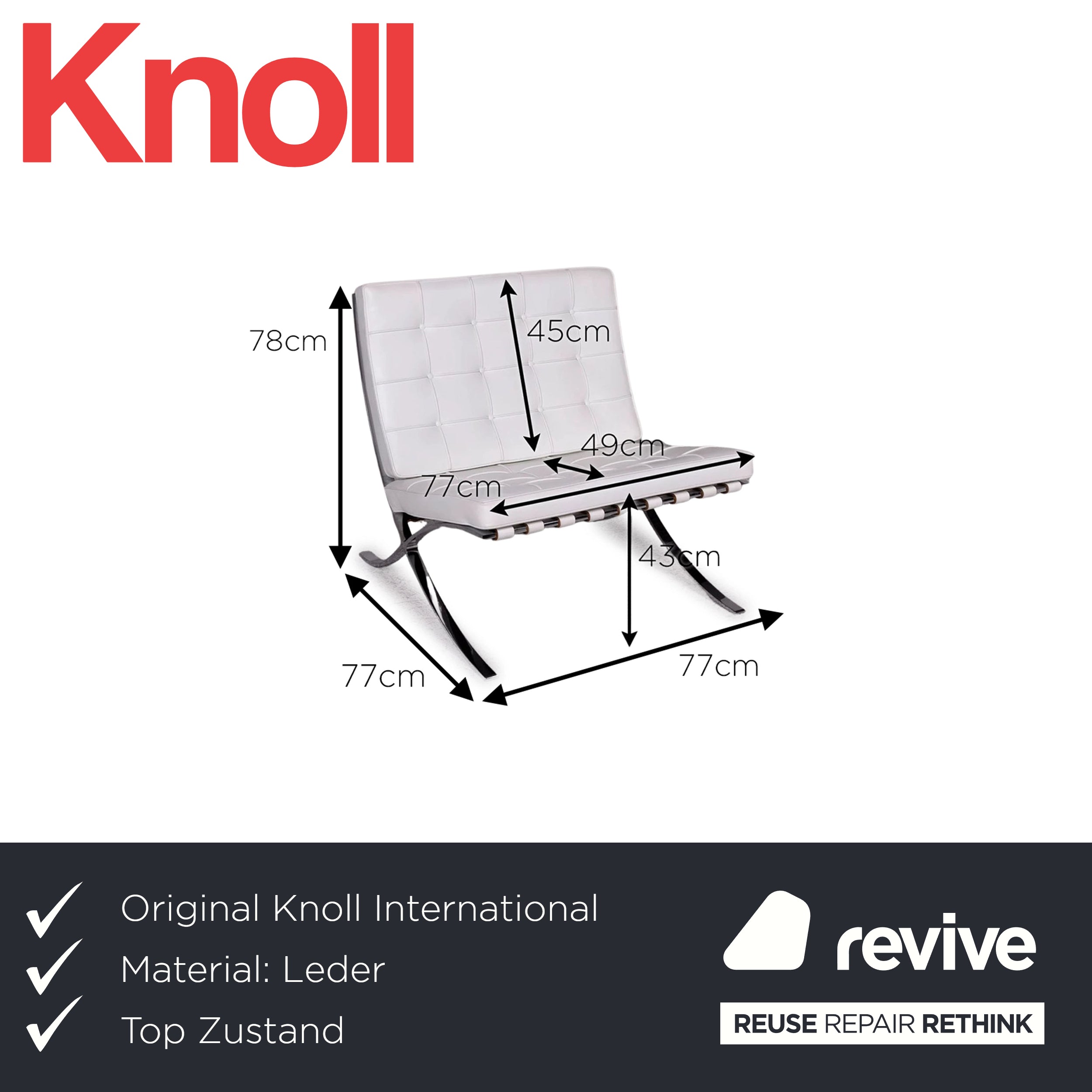 Knoll International Barcelona Chair Leder Sessel Weiß Bauhaus by Ludwig Mies van der Rohe