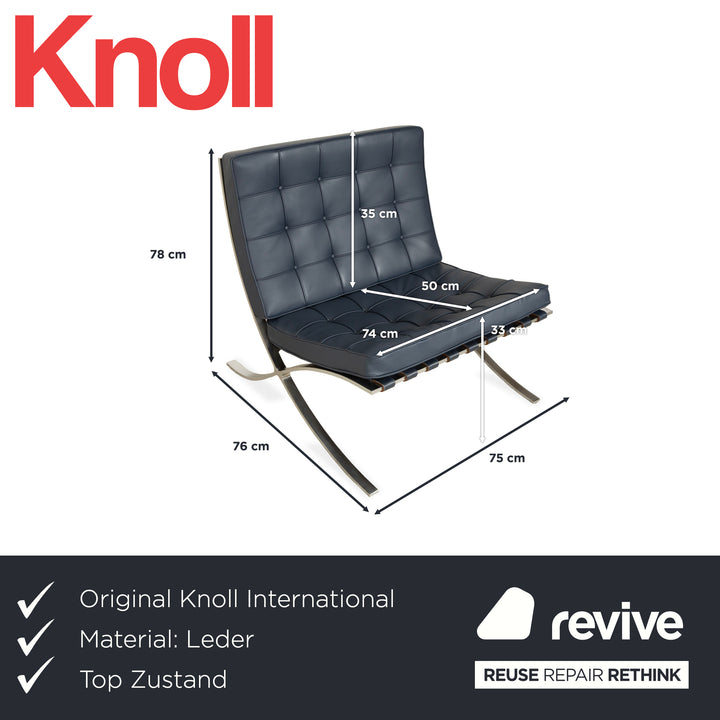 Knoll International Barcelona Chair Sessel Blau Petrol Bauhaus by Ludwig Mies van der Rohe