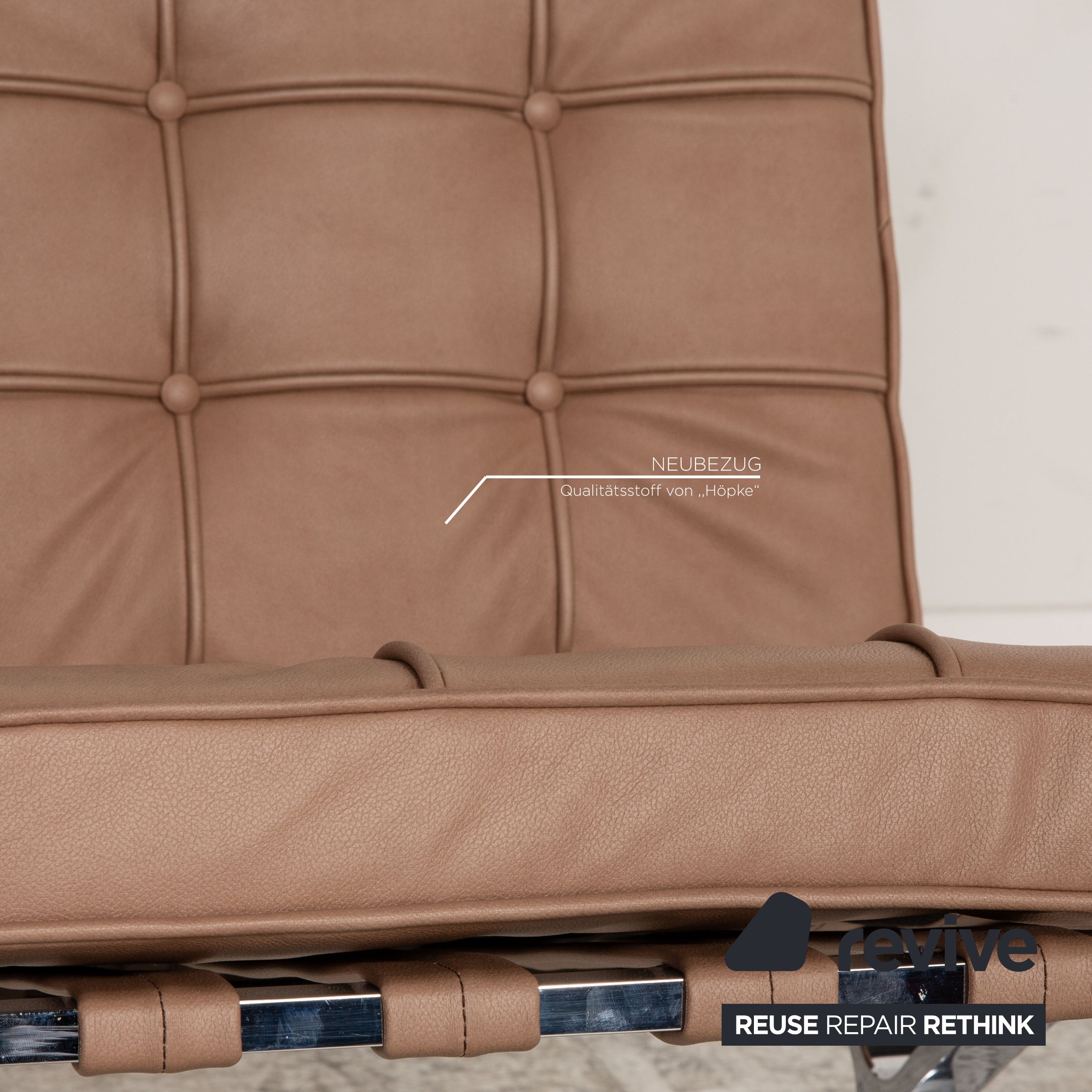 Knoll International Barcelona Chair Stoff Sessel Beige Chair Vintage Veganes Leder Neubezug