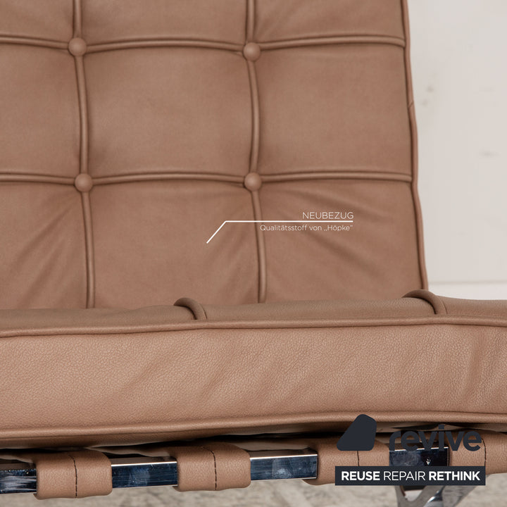 Knoll International Barcelona Chair Stoff Sessel Beige Chair Vintage Veganes Leder Neubezug