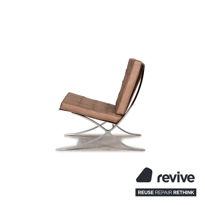Knoll International Barcelona Chair Stoff Sessel Beige Chair Vintage Veganes Leder Neubezug