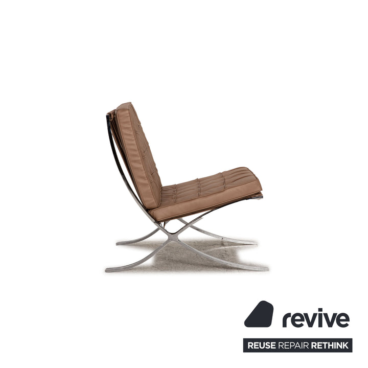 Knoll International Barcelona Chair Stoff Sessel Beige Chair Vintage Veganes Leder Neubezug