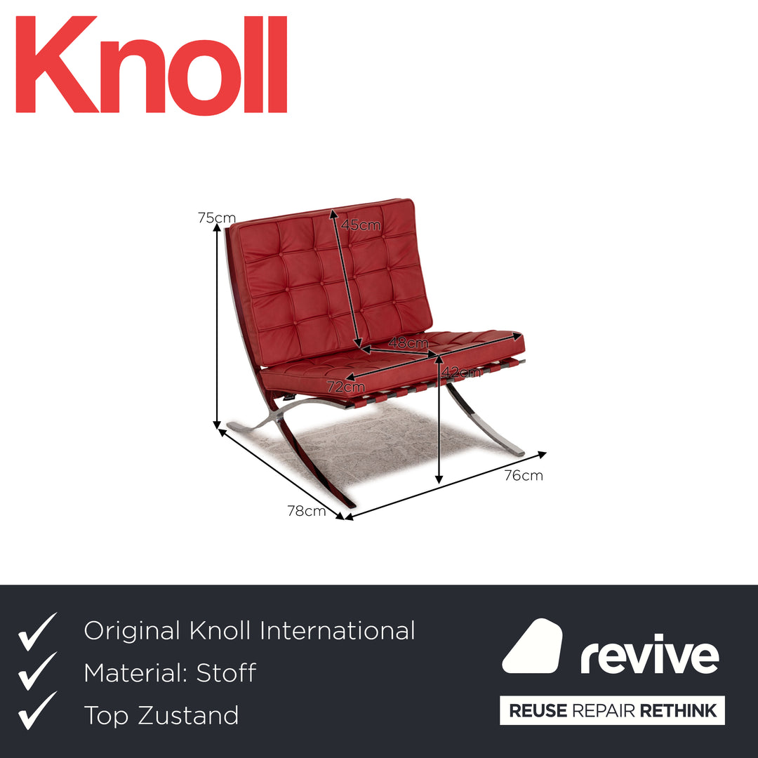 Knoll International Barcelona Chair Stoff Textilleder Sessel Rot Chair Vintage Veganes Leder Neubezug