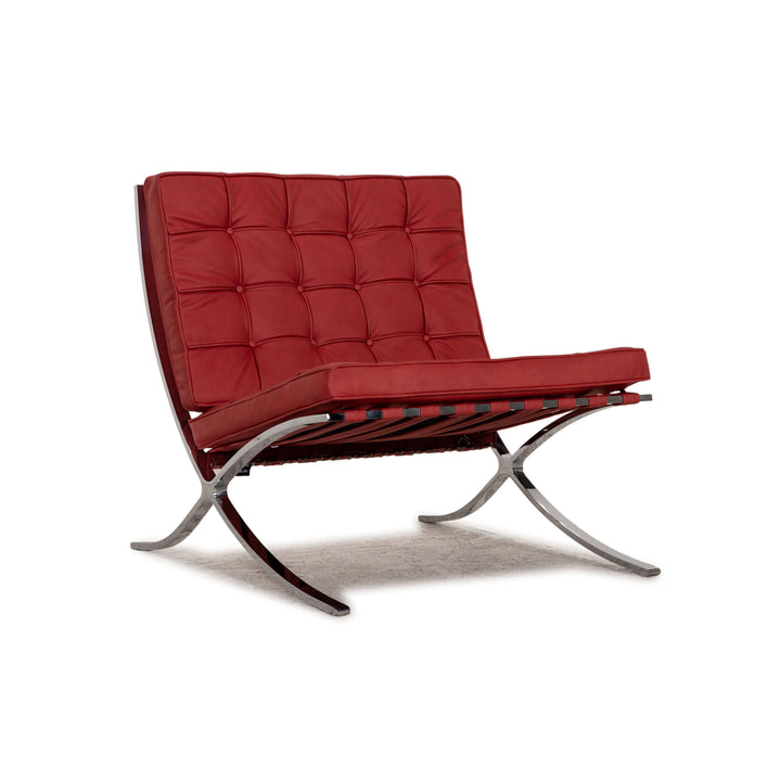 Knoll International Barcelona Chair Stoff Textilleder Sessel Rot Chair Vintage Veganes Leder Neubezug