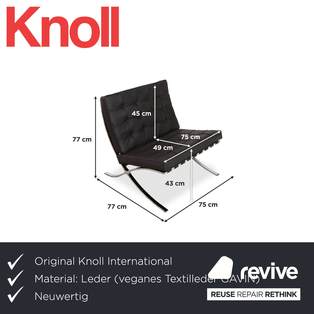 Silla Barcelona de Knoll International, cuero vegano negro, tapizado nuevo Bauhaus GAVIN 117
