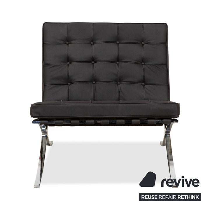 Silla Barcelona de Knoll International, cuero vegano negro, tapizado nuevo Bauhaus GAVIN 117