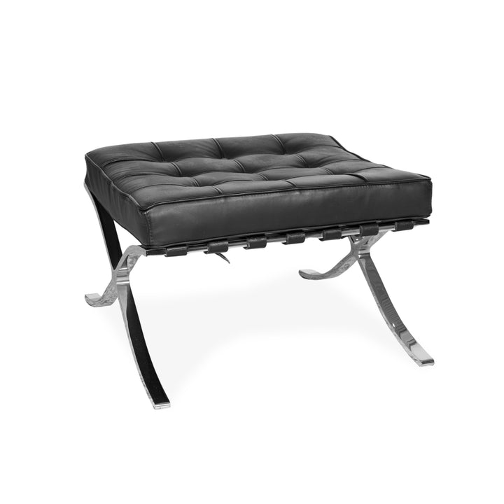 Knoll International Barcelona Leather Stool Black Bauhaus