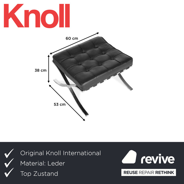Knoll International Barcelona Leather Stool Black Bauhaus