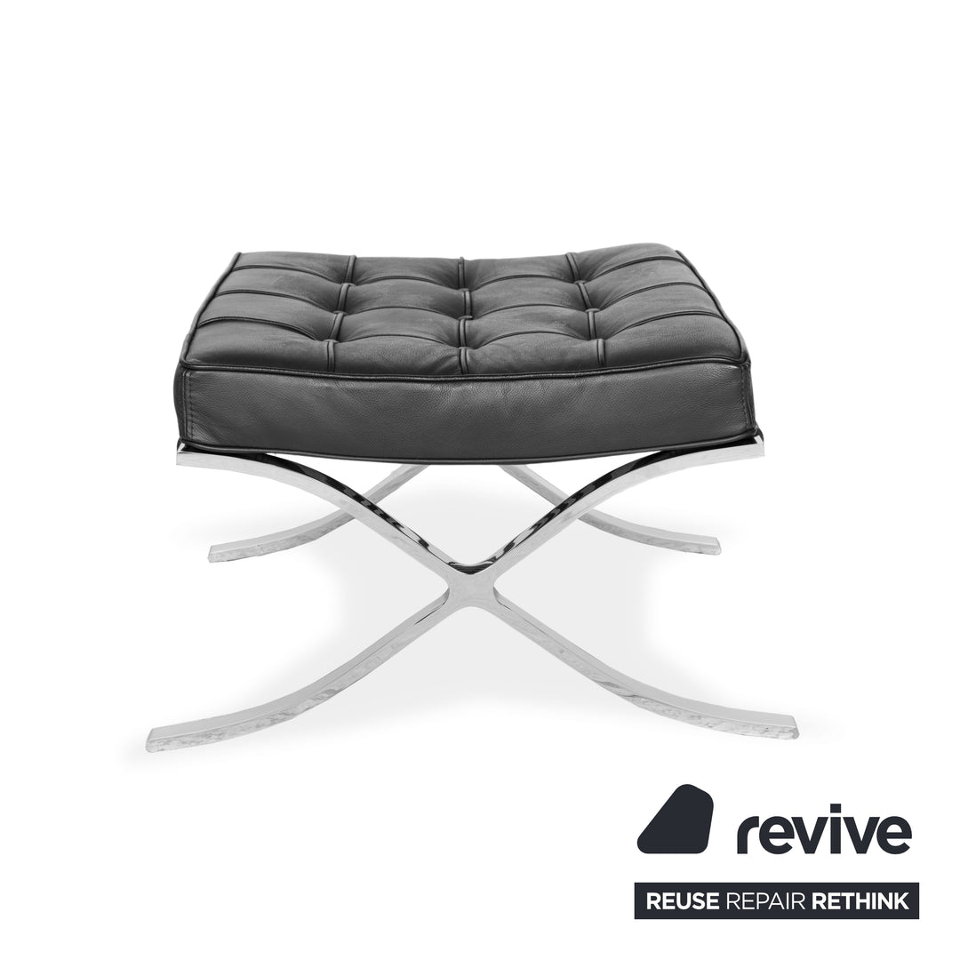 Knoll International Barcelona Leather Stool Black Bauhaus