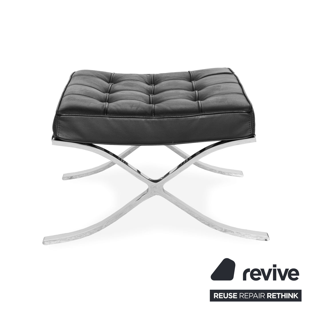 Knoll International Barcelona Leather Stool Black Bauhaus