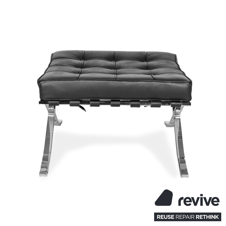 Knoll International Barcelona Leather Stool Black Bauhaus