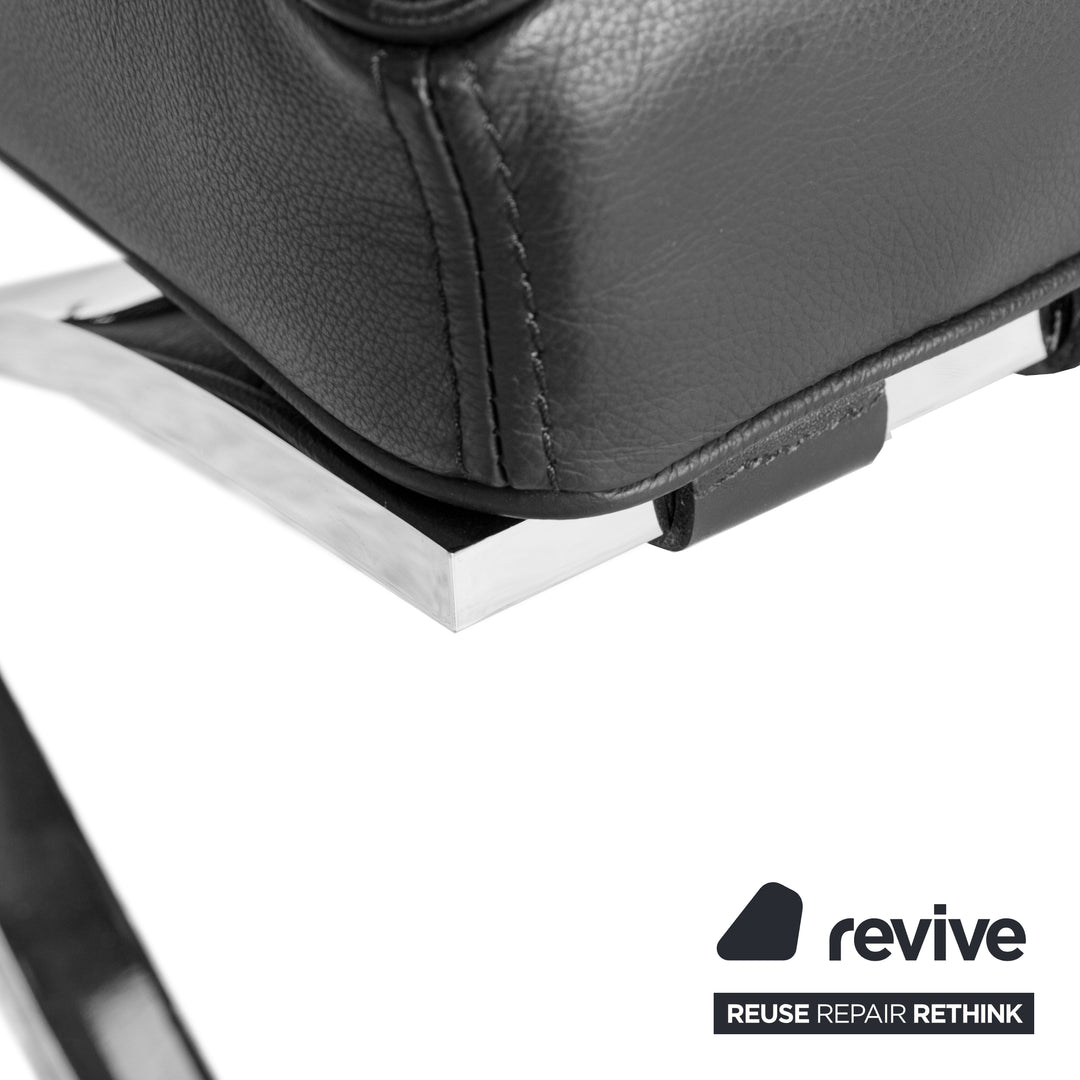 Knoll International Barcelona Leather Stool Black Bauhaus