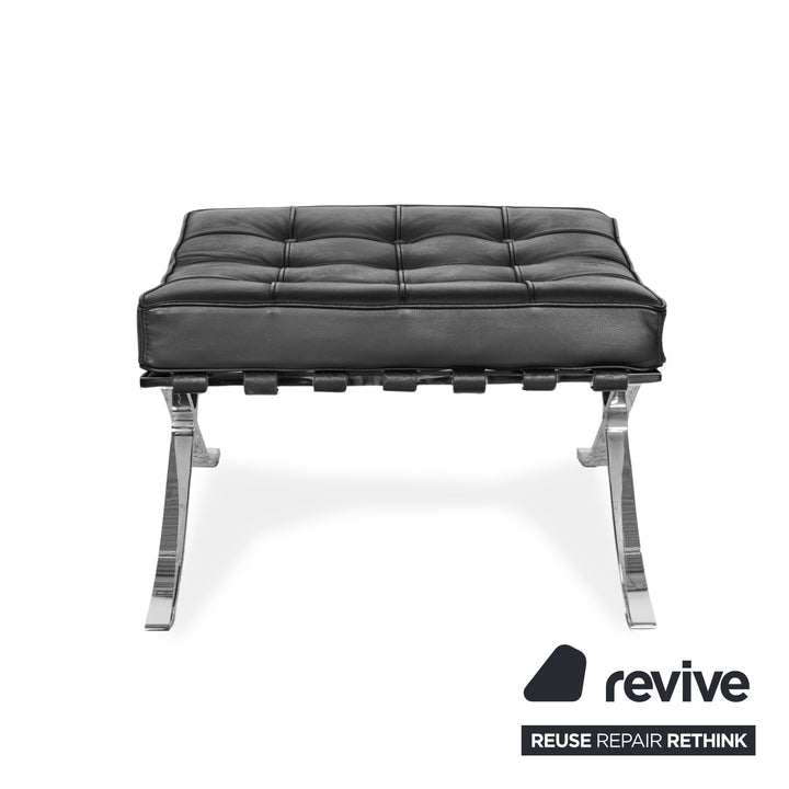 Knoll International Barcelona Leather Stool Black Bauhaus