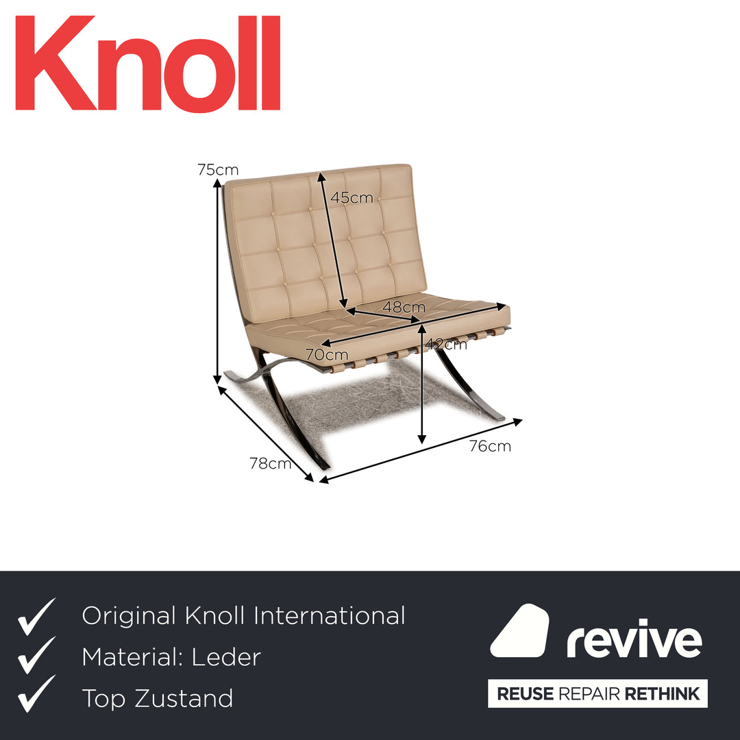 Knoll International Fauteuil en Cuir Barcelona Crème Beige Blanc Bauhaus par Ludwig Mies van der Rohe