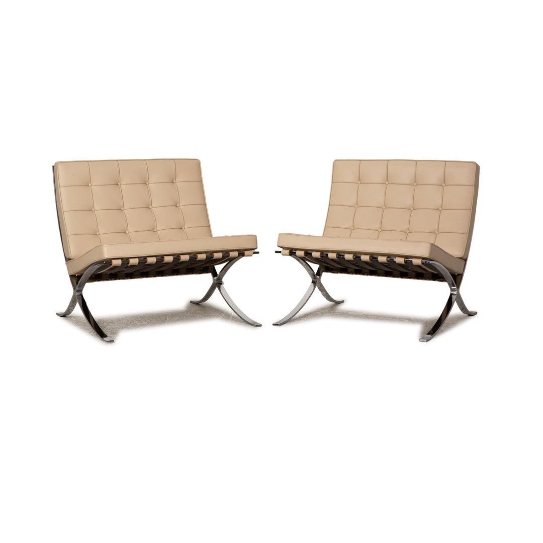 Knoll International Barcelona Leder Sessel Garnitur Creme