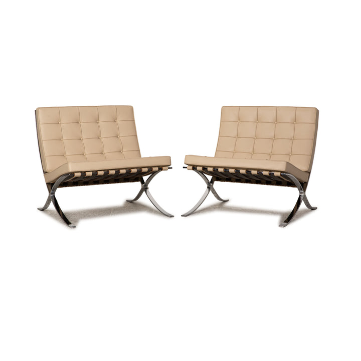 Knoll International Barcelona Leder Sessel Garnitur Creme