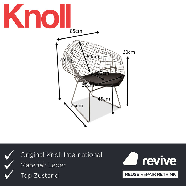 Knoll International Bertoia Chair Leder Sessel Schwarz Metall