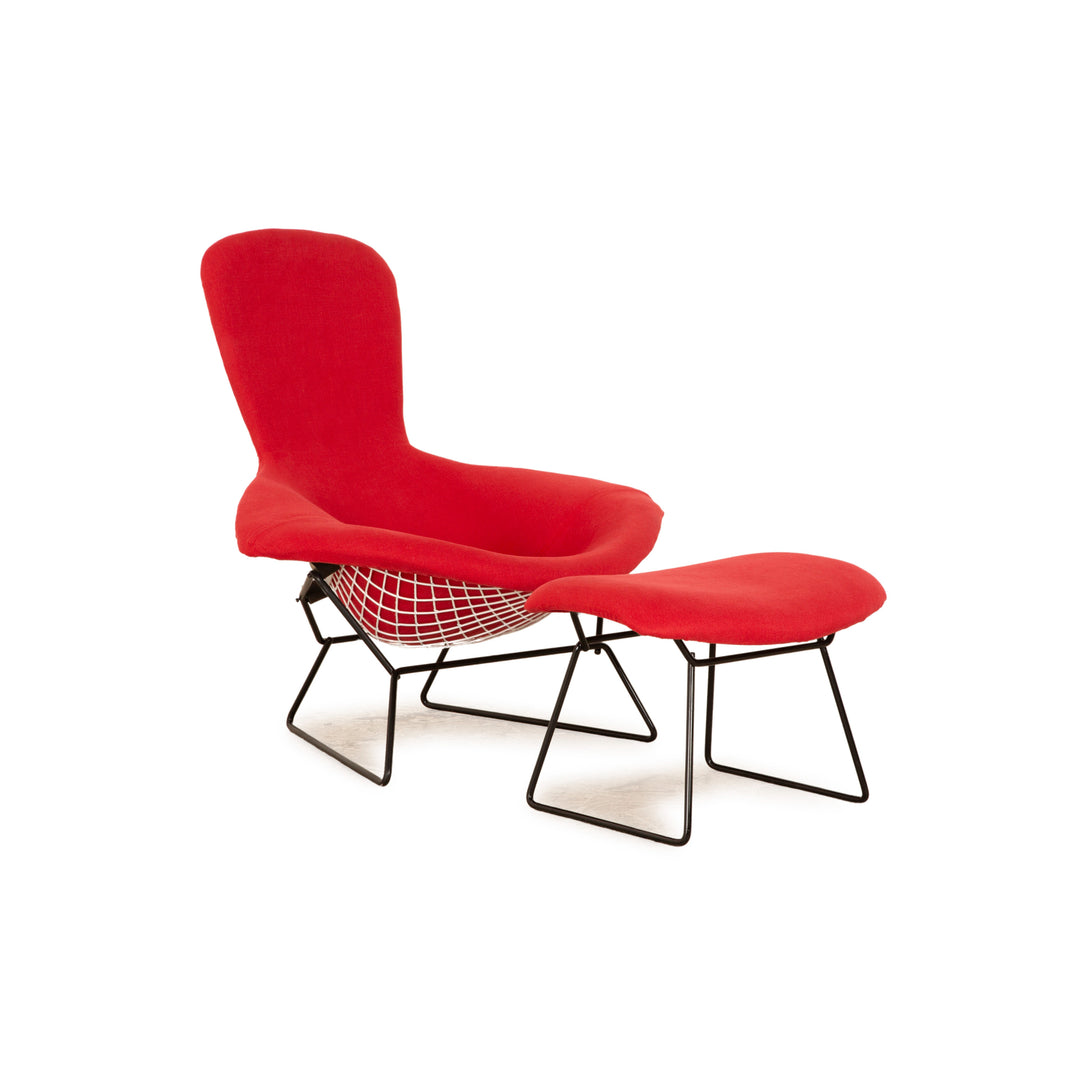 Knoll International Bird Chair Stoff Sessel Rot inkl. Hocker Neubezug