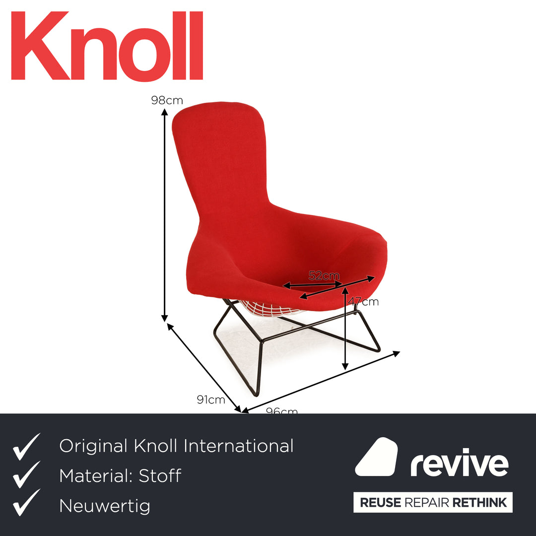 Knoll International Bird Chair Stoff Sessel Rot inkl. Hocker Neubezug